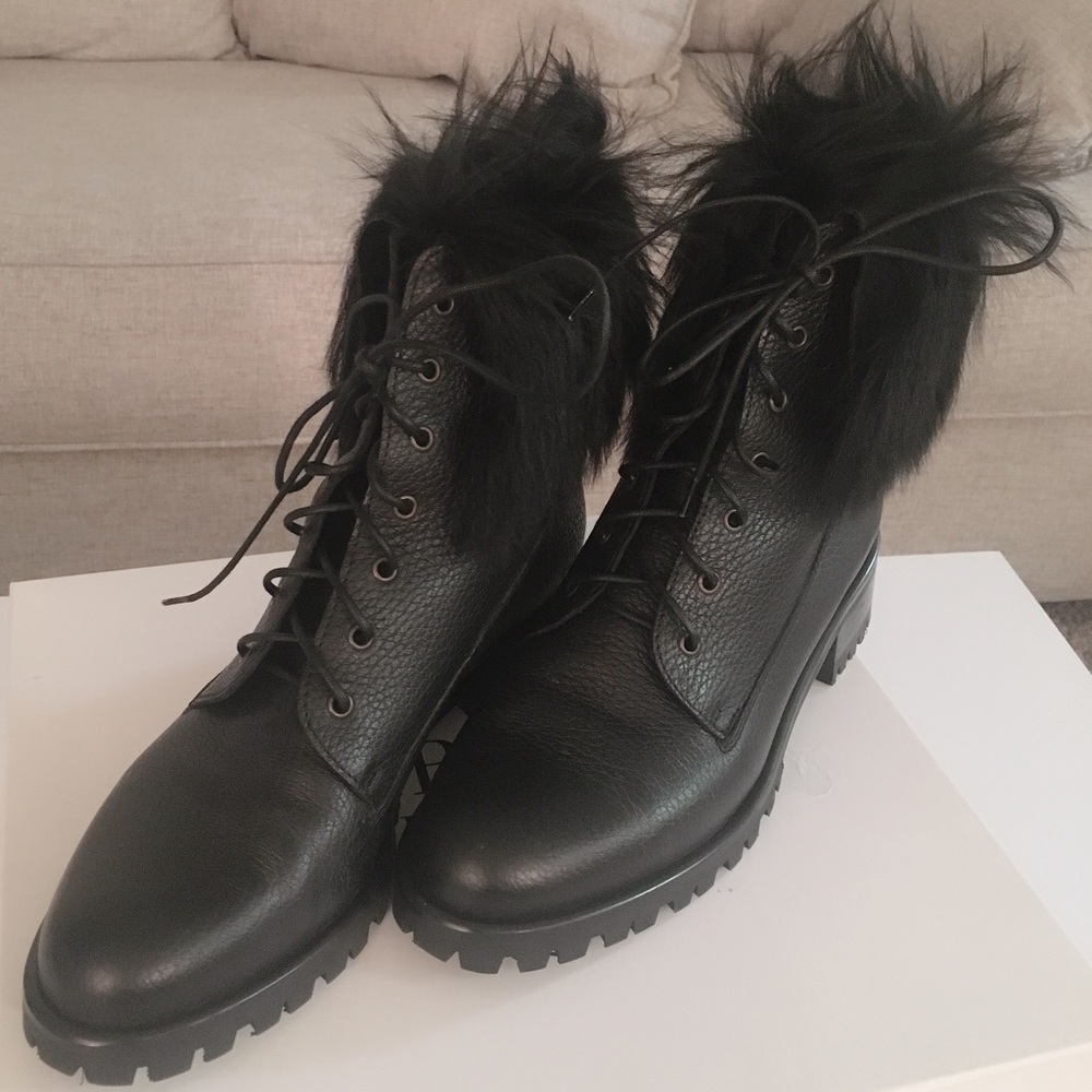 L.K Bennett Delli Fur Combat Leather Boots